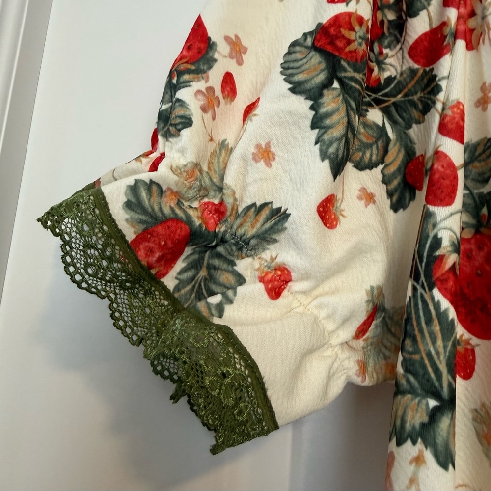 Cider Cream Dress with Red and Green Floral Design - Picture 5 of 7
